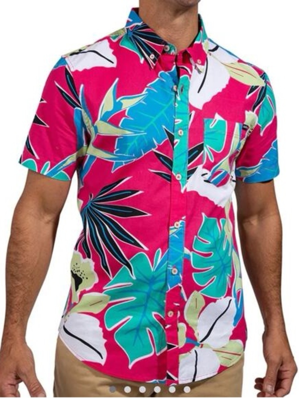 Men’s Chubbies Pink Tropical Short-Sleeve Button-Up Shirt Vacation